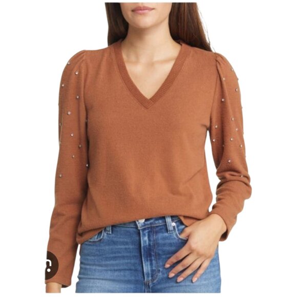 Democracy Rhinestone Sleeves Sweater Blouse - Picture 1 of 10